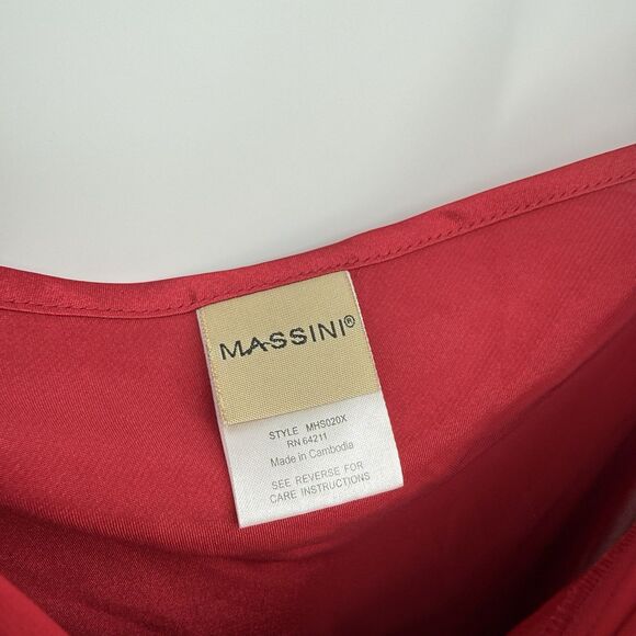 Massini Red Satin Long Nightgown Dress Sheer Embroidered Floral Size 2X Plus - Picture 4 of 10